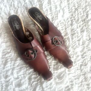 Buffalo London Vintage Y2K Brown Leather Espadrille Mules 37 US 6.5–7